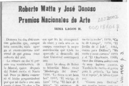 Roberto Matta y José Donoso, Premios Nacionales de Arte  [artículo] Irma Lagos H.
