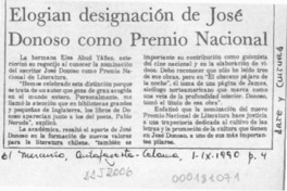 Elogian designación de José Donoso como Premio Nacional  [artículo].