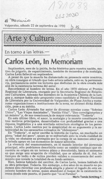 Carlos León, In Memoriam  [artículo] Mario Tomás Schilling F.