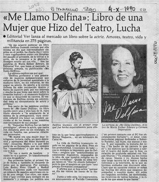 "Me llamo Delfina", libro de una mujer que hizo del teatro, lucha  [artículo].