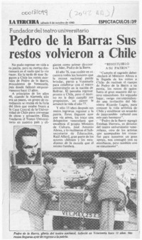 Pedro de la Barra, sus restos volvieron a Chile  [artículo].