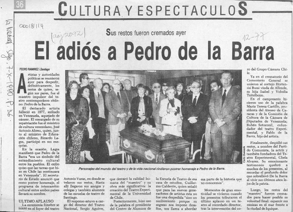 El adiós a Pedro de la Barra  [artículo] Pedro Ramírez.