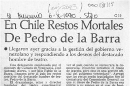 En Chile restos mortales de Pedro de la Barra  [artículo].
