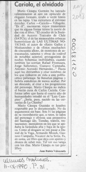 Cariola, el olvidado  [artículo] Juan Rubén Valenzuela.