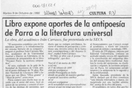 Libro expone aportes de la antipoesía de Parra a la literatura universal  [artículo].