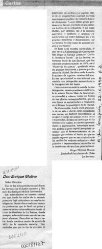 Don Enrique Molina  [artículo] Hugo Thénoux Moure.