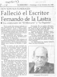 Falleció el escritor Fernando de la Lastra