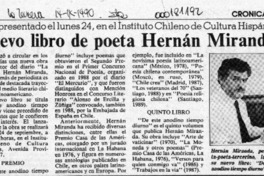 Nuevo libro de poeta Hernán Miranda  [artículo].
