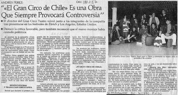 "El Gran circo de Chile" es una obra que siempre provocará controversia"  [artículo].