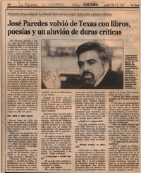 José Paredes volvió de Texas con libros, poesías y un aluvión de duras críticas  [artículo].