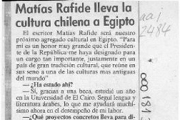 Matías Rafide lleva la cultura chilena a Egipto  [artículo].
