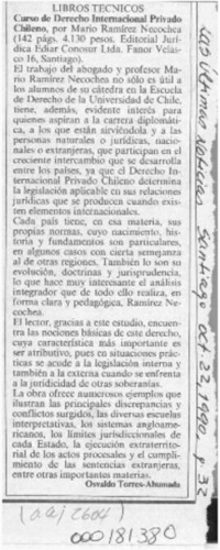 Curso de Derecho Internacional Privado Chileno  [artículo] Osvaldo Torres-Ahumada.