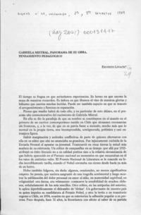 Gabriela Mistral, panorama de su obra, pensamiento pedagógico  [artículo] Ernesto Livacic.