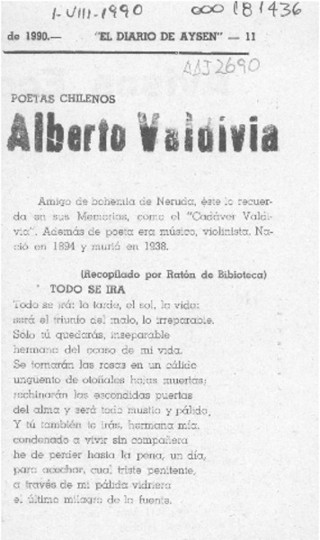 Alberto Valdivia  [artículo] Ratón de biblioteca.