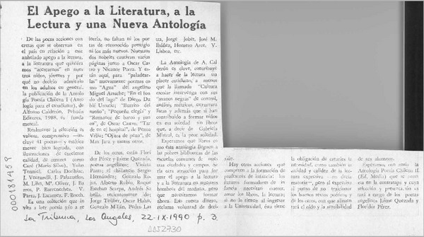 El Apego a la literatura, a la lectura y una nueva antología  [artículo].