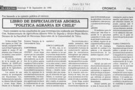 Libro de especialistas aborda "Política agraria en Chile"  [artículo].