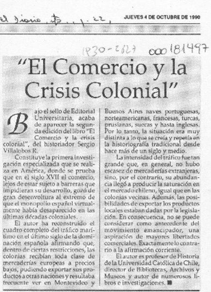 "El Comercio y la crisis colonial"