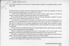 Luis Vargas Saavedra, "El otro suicida de Gabriela Mistral"  [artículo] Haydée Ahumada Peña.