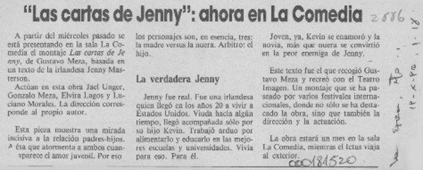"Las Cartas de Jenny", ahora en La Comedia  [artículo].
