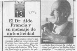 El Dr. Aldo Francia y su mensaje de autenticidad  [artículo].