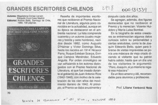 Grandes escritores chilenos
