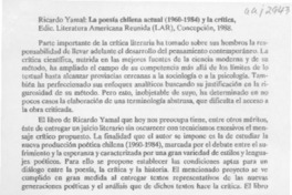 Ricardo Yamal, "La poesía chilena actual (1960-1984) y la crítica"  [artículo] Jaime Blume S.