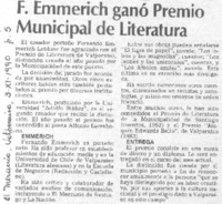 F. Emmerich ganó Premio Municipal de Literatura