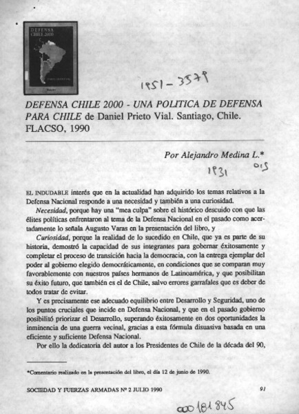 Defensa Chile 2000 - Una política de defensa para Chile  [artículo] Alejandro Medina L.