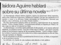 Isidora Aguirre hablará sobre su última novela  [artículo].