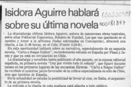 Isidora Aguirre hablará sobre su última novela  [artículo].