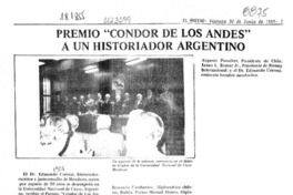 Premio "Cóndor de Los Andes" a un historiador argentino  [artículo].