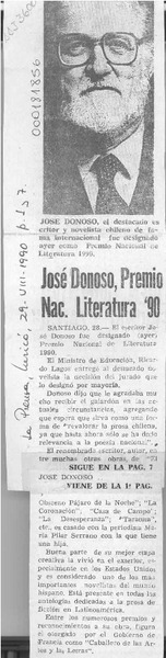José Donoso, Premio Nac. Literatura '90  [artículo].