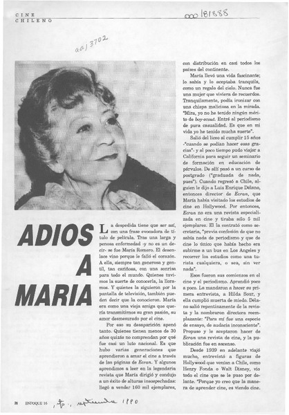 Adiós a María  [artículo] Pedro J. Labra.