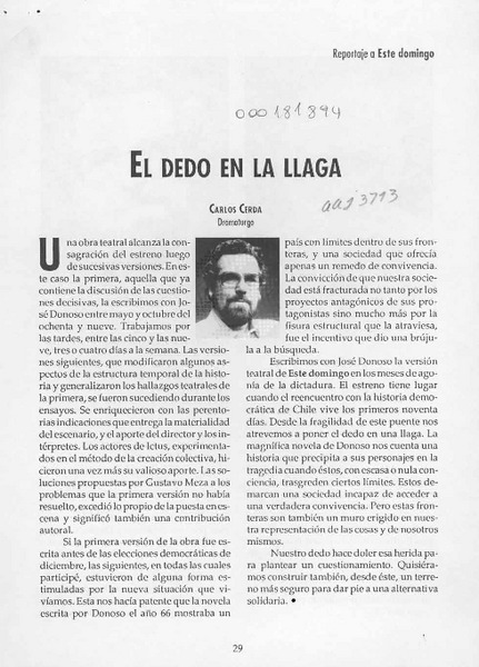 El dedo en la llaga  [artículo] Carlos Cerda.