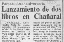Lanzamiento de dos libros en Chañaral  [artículo] Alejandro Nofal S.