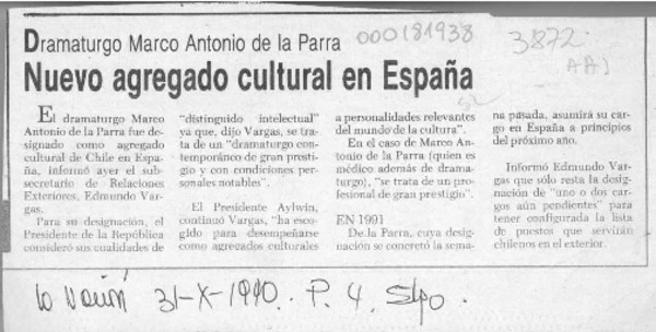 Nuevo agregado cultural en España  [artículo].
