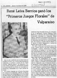 René Leiva Berríos ganó los "Primeros Juegos Florales" de Valparaíso  [artículo].