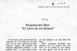 Presentación libro "El libro de los Salmos"  [artículo] Beltrán Villegas M.