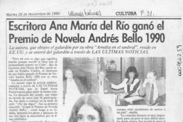 Escritora Ana María del Río ganó el Premio de Novela Andrés Bello 1990  [artículo].