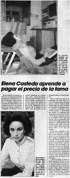 Elena Castedo aprende a pagar el precio de la fama