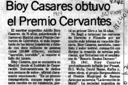 Bioy Casares obtuvo el Premio Cervantes  [artículo].