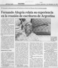 Fernando Alegría relata su experiencia en la reunión de escritores de Argentina