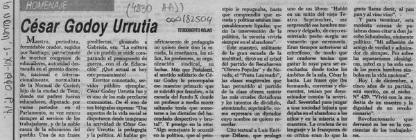 César Godoy Urrutia  [artículo] Teodoberto Rojas.