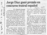 Jorge Díaz ganó premio en concurso teatral español  [artículo].