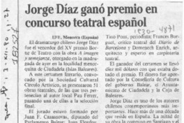 Jorge Díaz ganó premio en concurso teatral español  [artículo].