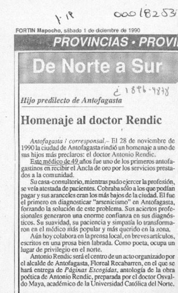 Homenaje al doctor Rendic  [artículo].