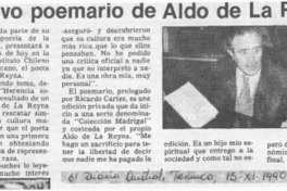 Nuevo poemario de Aldo de la Reyna  [artículo].