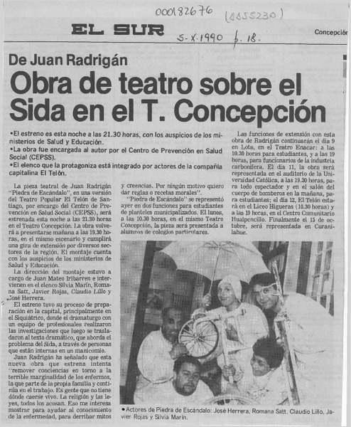 Obra de teatro sobre el Sida en el T. Concepción  [artículo].