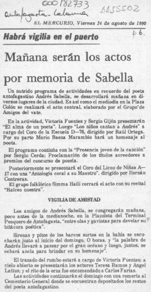 Mañana serán los actos por memoria de Sabella  [artículo].