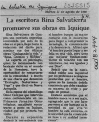 La Escritora Rina Salvatierra promueve sus obras en Iquique  [artículo].